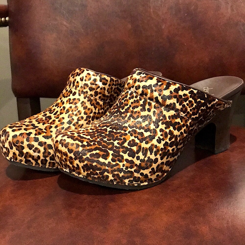 Dansko leopard animal print slide clog heels 38